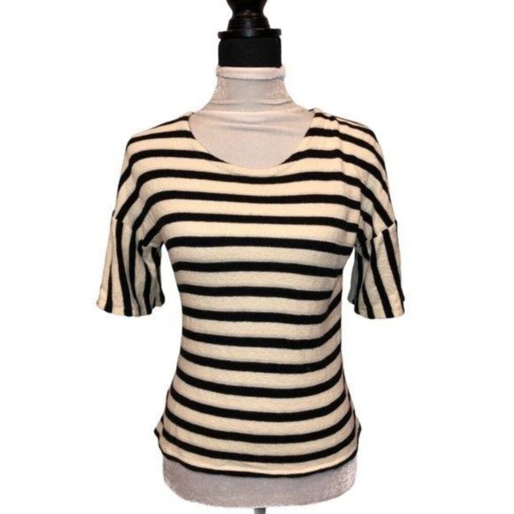 Madewell Scoop Bell Sleeve Short Sleeve Top XS Womens Striped Cream Black